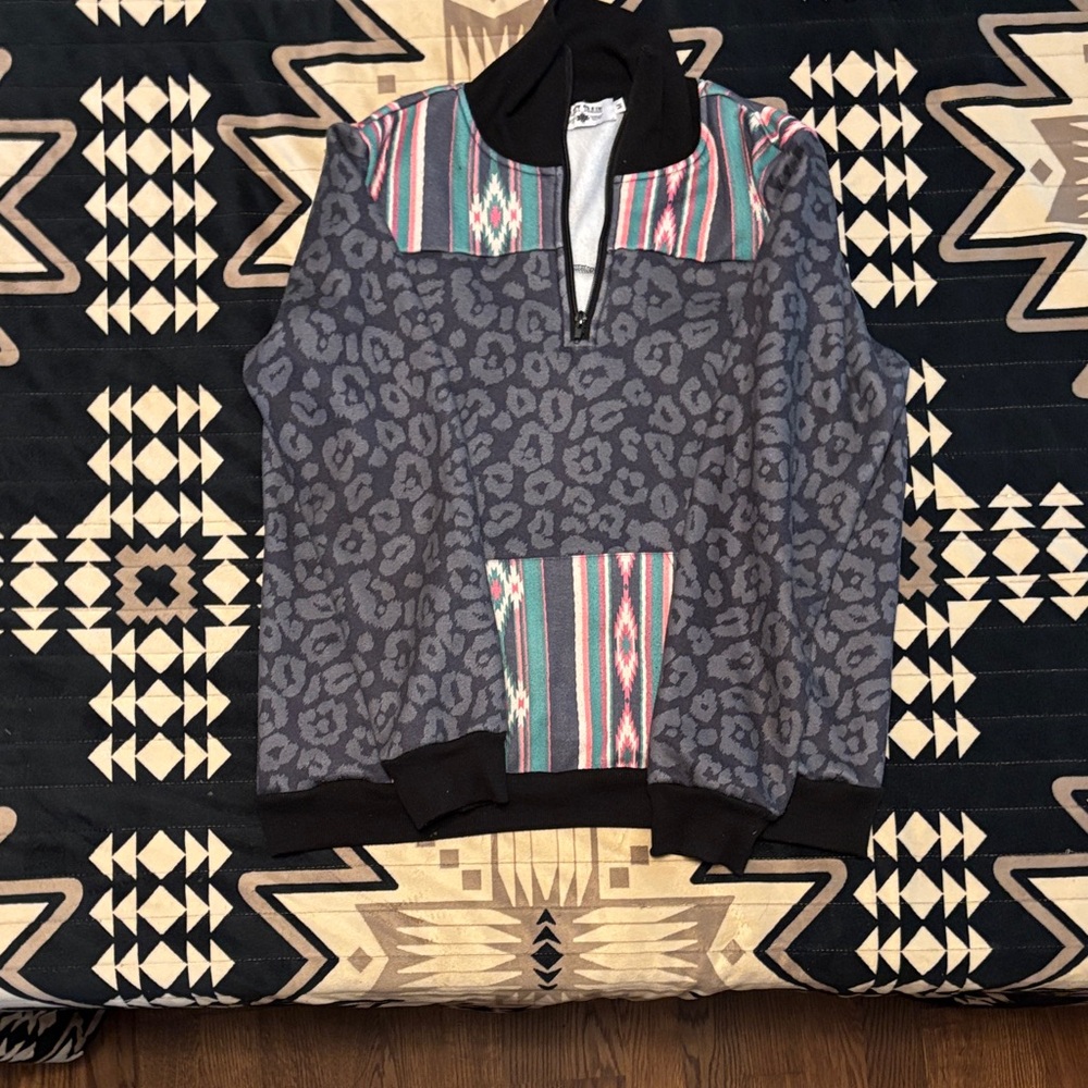 Colorful Patterned Quarter-Zip Sweater